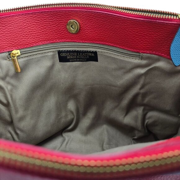 Borse in Pelle Made in Italy Red Blue Leather Satchel Handbag Gold Hardware Tote - Picture 11 of 16